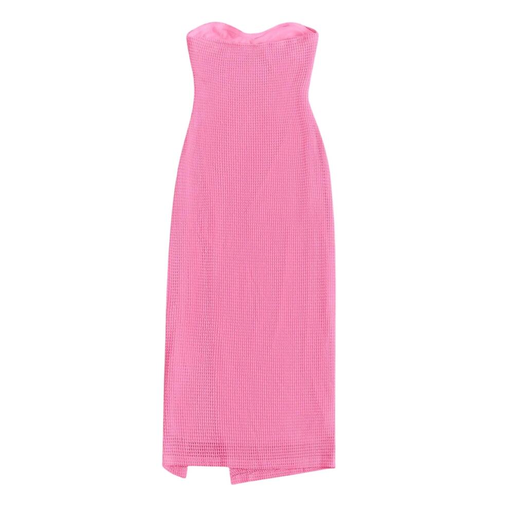 Twist Detail High Slit Strapless Dress in Pink, Size M - Picture 2 of 2